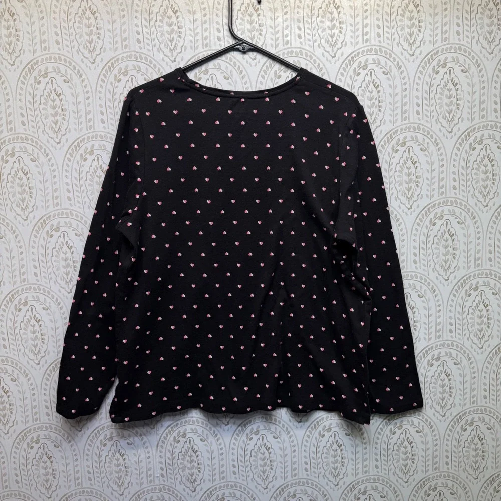 Croft & Barrow The‎ Classic Tee Womens 1X Black Pink Heart Print Long Sleeve Top
